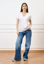 T-shirt over scollo a v - BIANCO