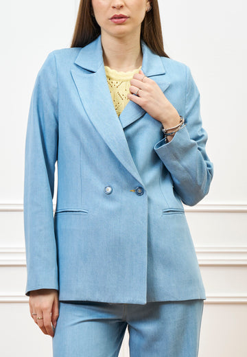 Giacca doppiopetto effetto denim - CELESTE