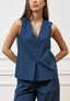 Camicia smanicata con scollo a v - BLU