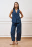 Camicia smanicata con scollo a v - BLU