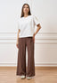 Pantalone palazzo gessato con zip laterale - MARRONE