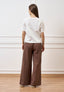 Pantalone palazzo gessato con zip laterale - MARRONE