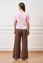 Pantalone palazzo gessato con zip laterale - MARRONE