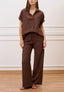 Camicia ampia in viscosa con maniche corte  - MARRONE