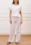 Blusa misto lino con volant maniche - BIANCO