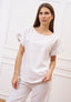 Blusa misto lino con volant maniche - BIANCO