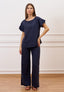 Blusa misto lino con volant maniche - BLU