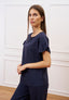 Blusa misto lino con volant maniche - BLU
