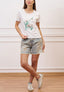 T-shirt con fiori ricamati - AVORIO