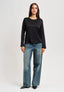 Blusa manica lunga in raso - NERO