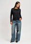 Blusa manica lunga in raso - NERO