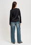 Blusa manica lunga in raso - NERO