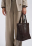 Borsa shopper in vera pelle con manici - MORO