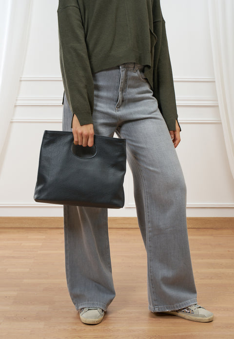 Borsa con oblò in vera pelle