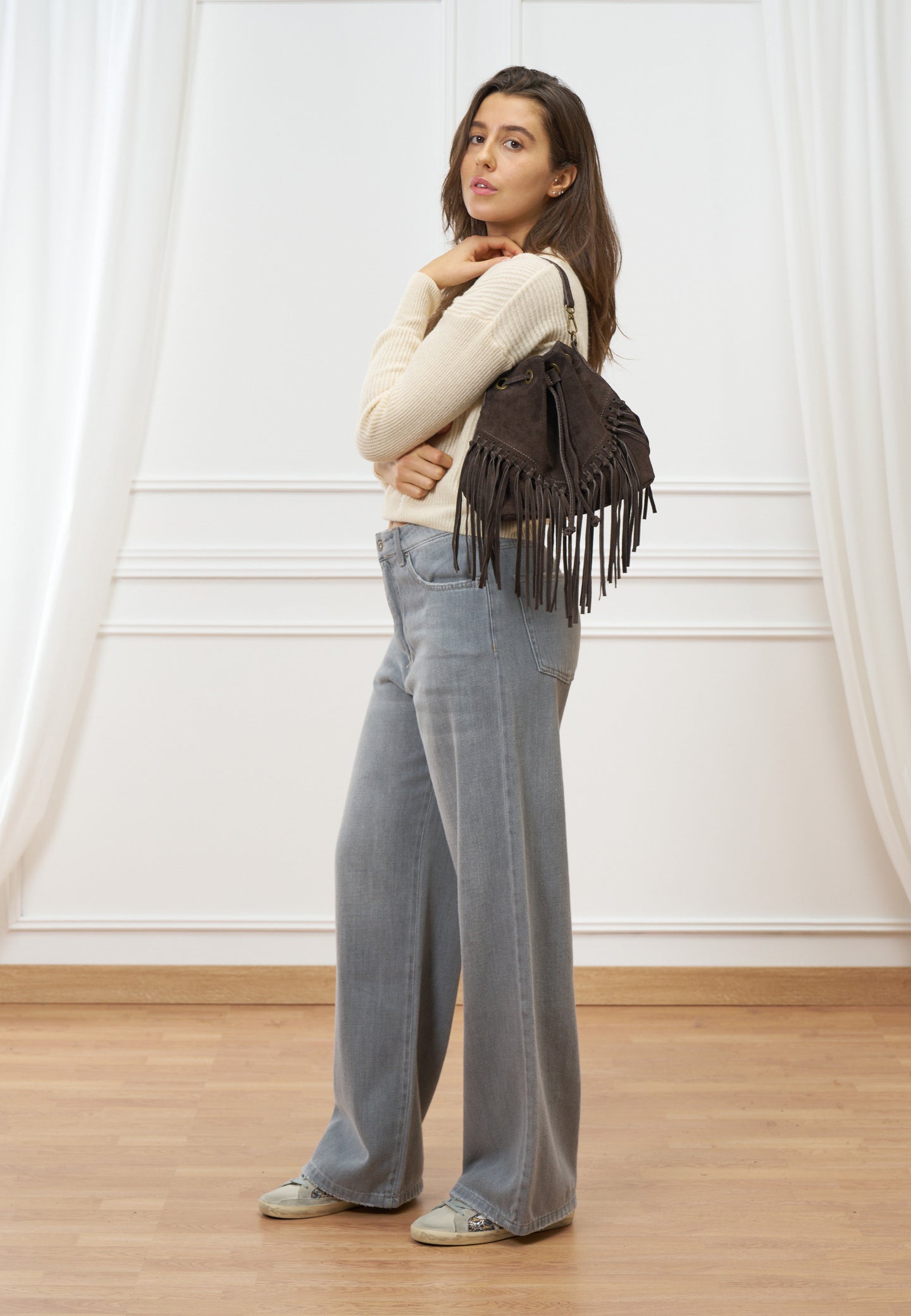 Borsa secchiello con frange