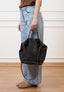 Borsa shopper in pelle con manici - MARRONE