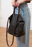 Borsa shopper in pelle con manici - MARRONE