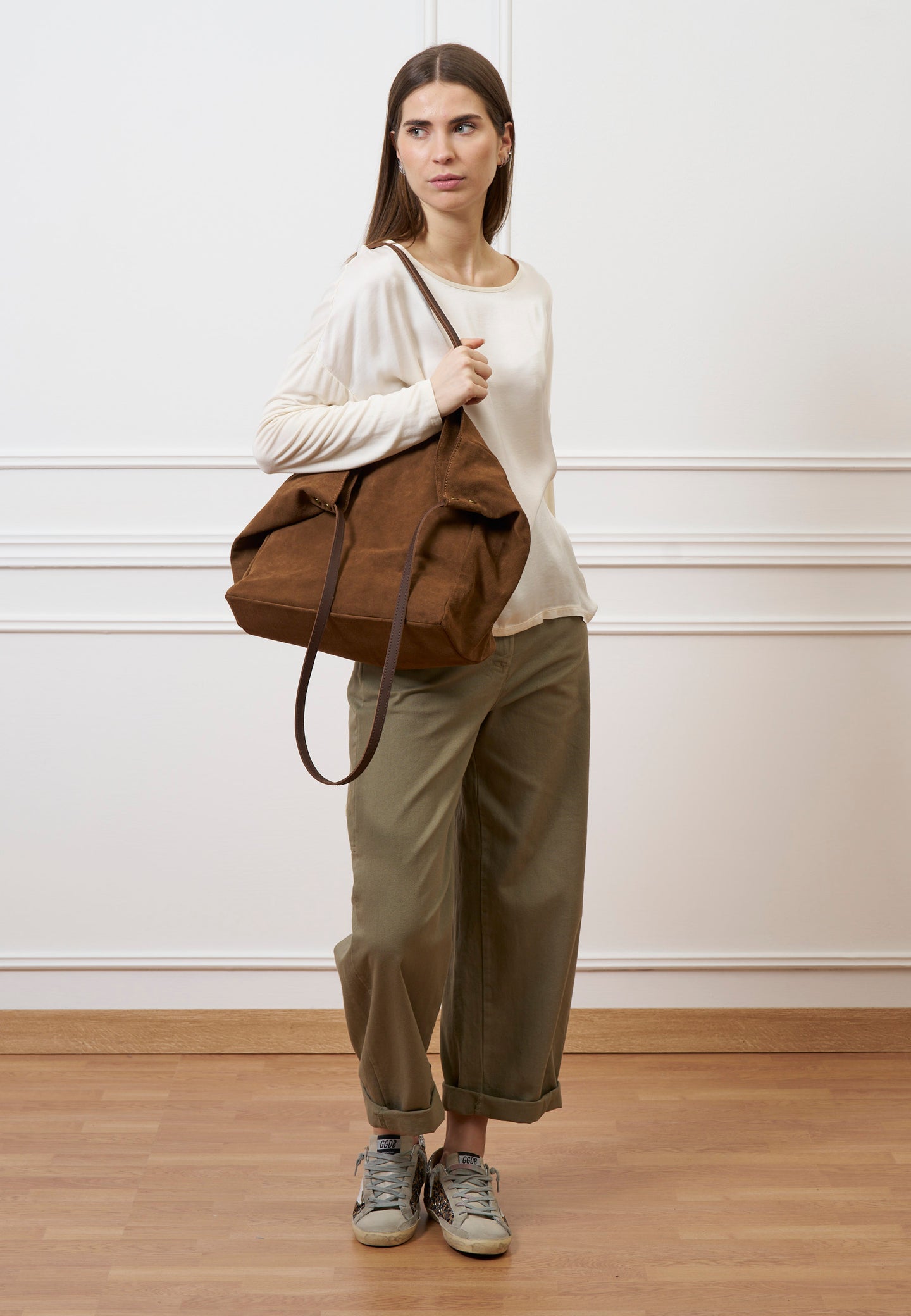 Borsa maxi shopper in camoscio - TABACCO