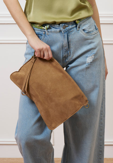 Borsa pochette in camoscio con manicotto - BEIGE