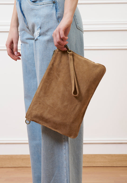 Borsa pochette in camoscio con manicotto - BEIGE