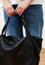 Borsa maxi shopper in pelle - NERO