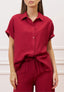 Camicia ampia in viscosa con maniche corte  - BORDEAUX