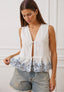 Blusa con laccetti e ricami sul fondo - BIANCO