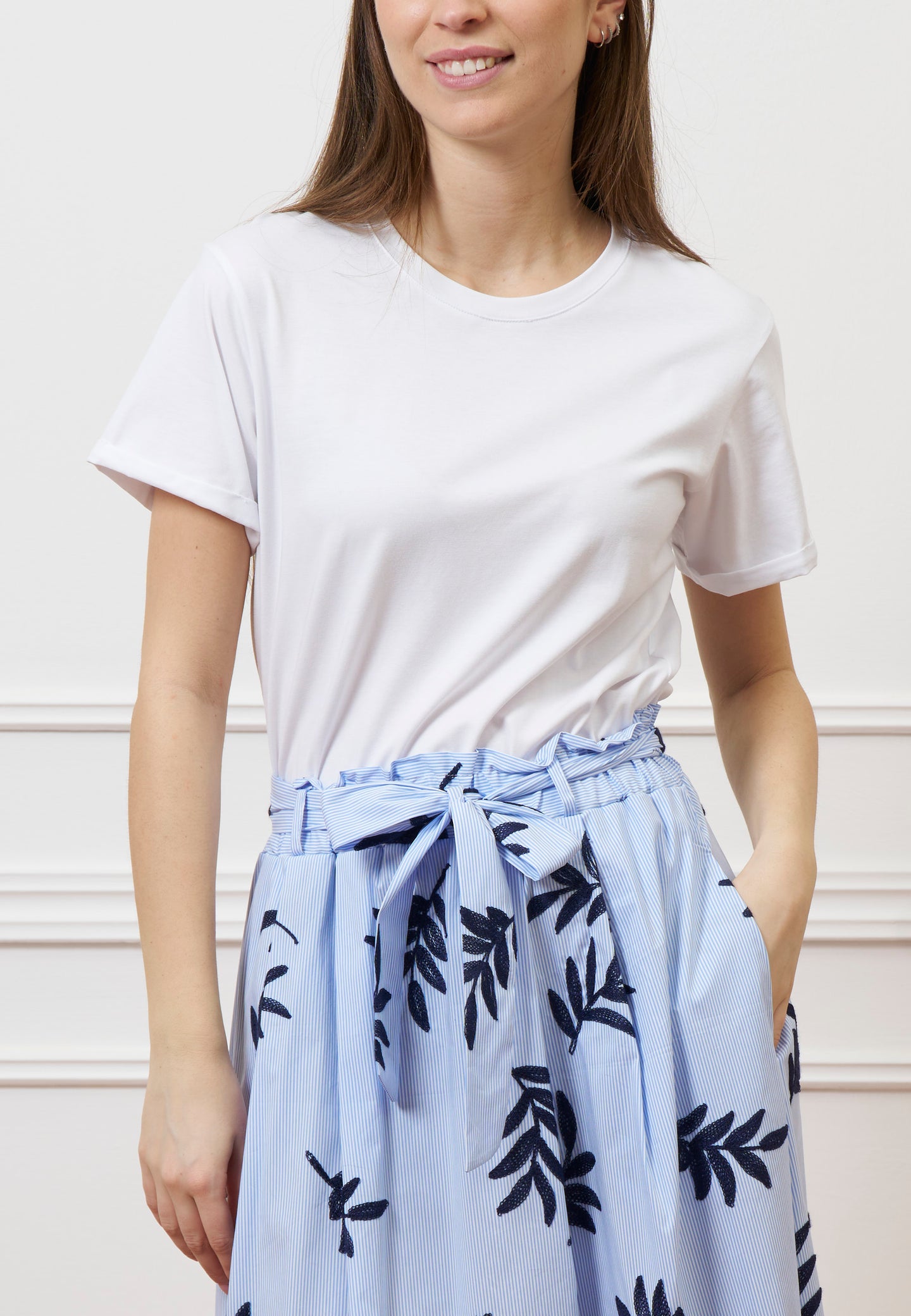 Vestito lungo combinato - BIANCO/CELESTE