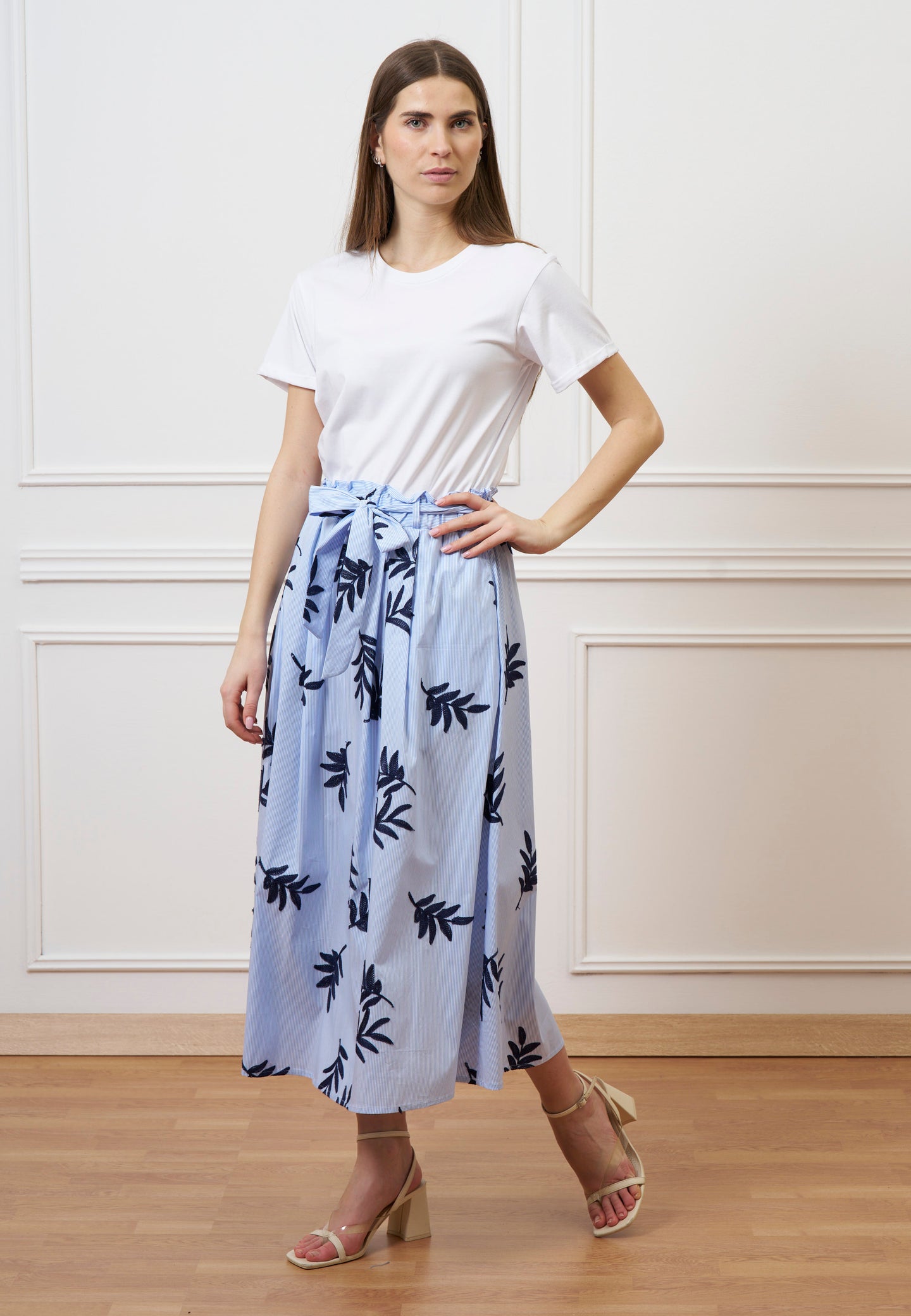 Vestito lungo combinato - BIANCO/CELESTE