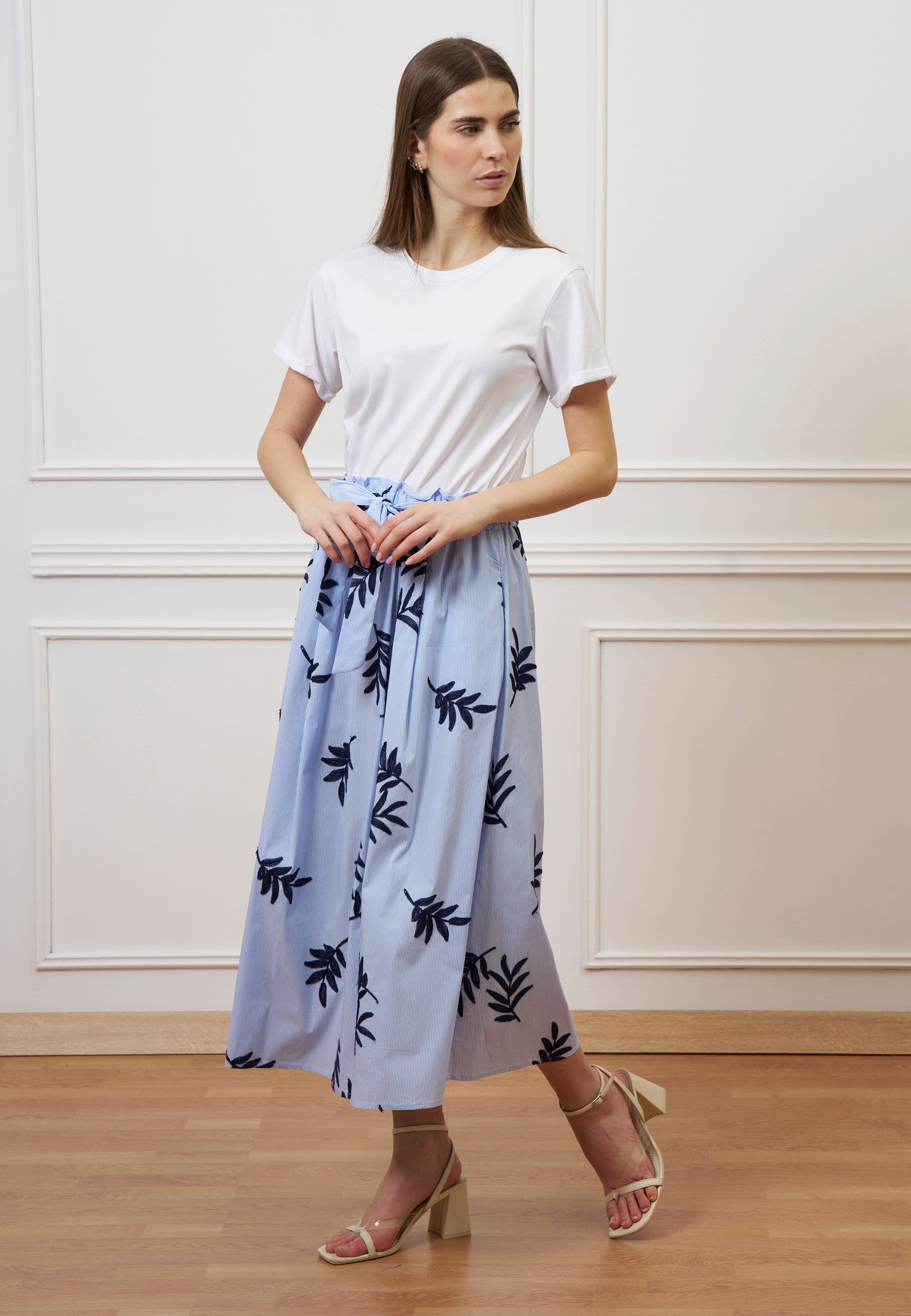 Vestito lungo combinato - BIANCO/CELESTE