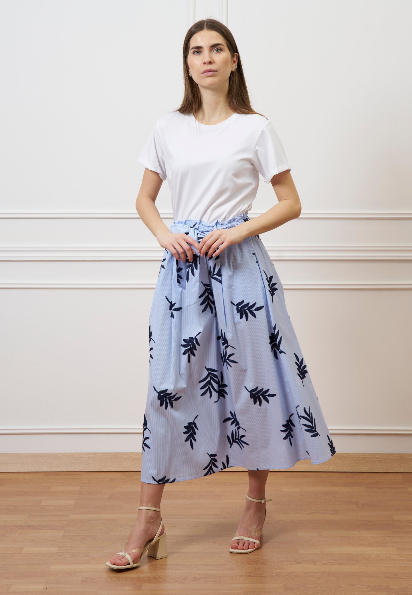 Vestito lungo combinato - BIANCO/CELESTE