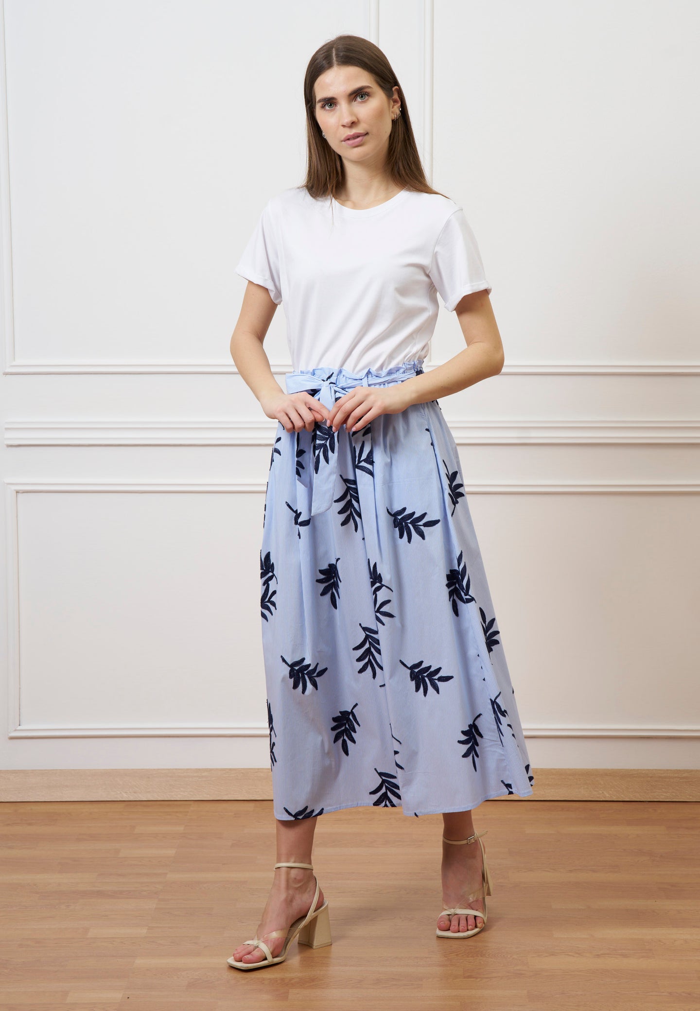 Vestito lungo combinato - BIANCO/CELESTE