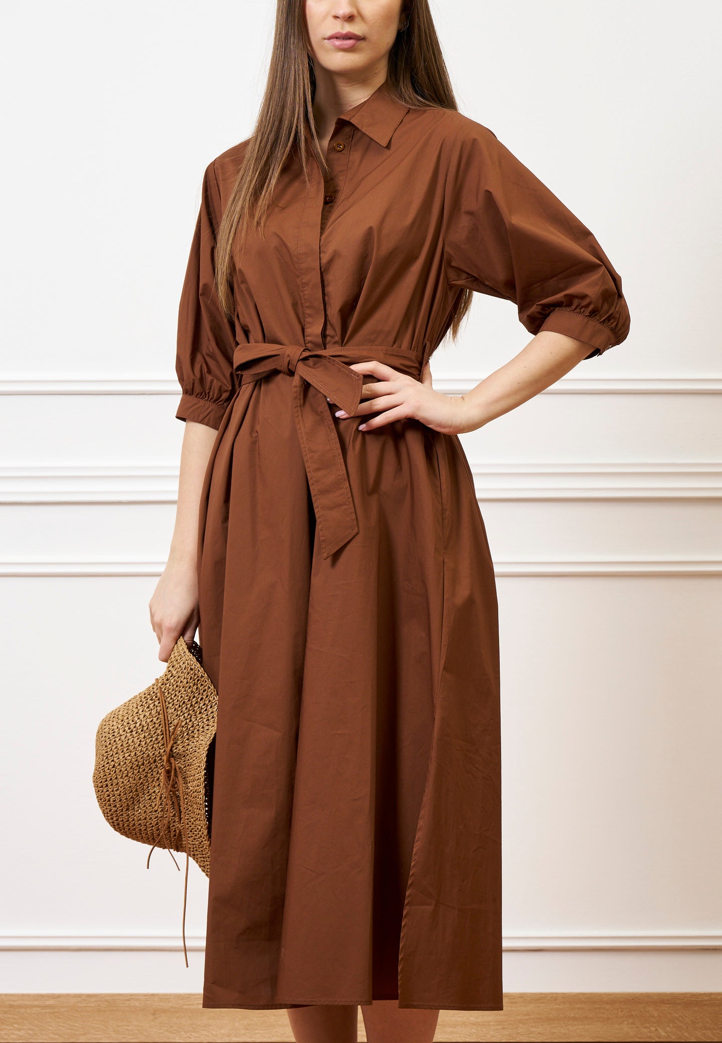 Vestito lungo in cotone - TABACCO