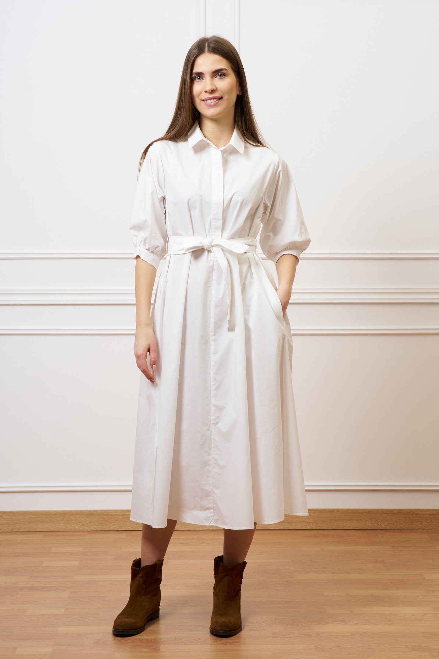 Vestito lungo in cotone - BIANCO