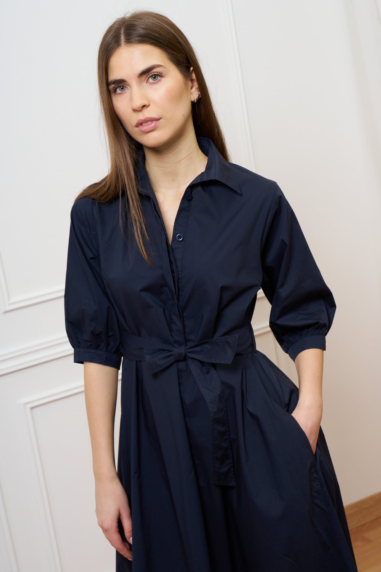 Vestito lungo in cotone - BLU