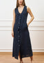 Vestito lungo con bottoni in lino - BLU