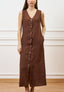 Vestito lungo con bottoni in lino - TABACCO