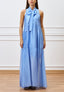 Vestito lungo in mussola con fiocco - AZZURRO
