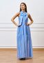 Vestito lungo in mussola con fiocco - AZZURRO