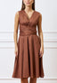 Vestito midi in cotone con scollo a v - MARRONE