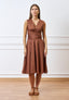 Vestito midi in cotone con scollo a v - MARRONE