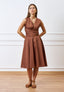 Vestito midi in cotone con scollo a v - MARRONE