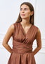 Vestito midi in cotone con scollo a v - MARRONE