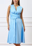 Vestito midi in cotone con scollo a v - CELESTE