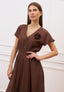 Vestito corto in viscosa con fiore - MARRONE