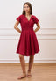 Vestito corto in viscosa con fiore - BORDEAUX