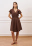 Vestito corto in viscosa con fiore - MARRONE