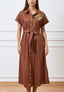 Vestito lungo chemisier con cintura - MARRONE
