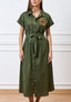 Vestito lungo chemisier con cintura - MILITARE