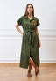 Vestito lungo chemisier con cintura - MILITARE